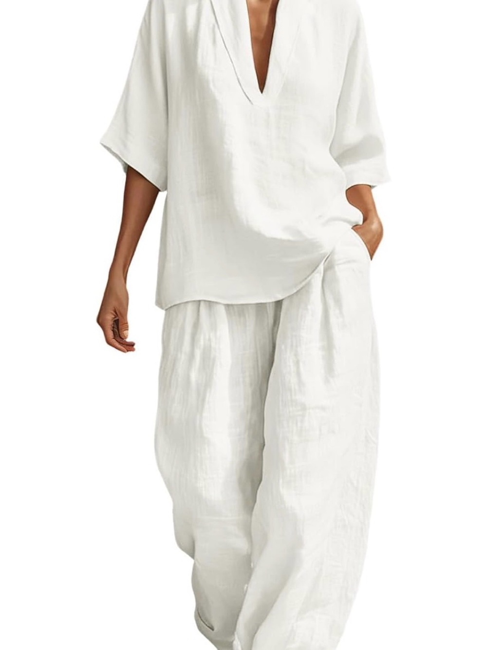 Relaxed White Linen 100% CottonTwo-Piece Set